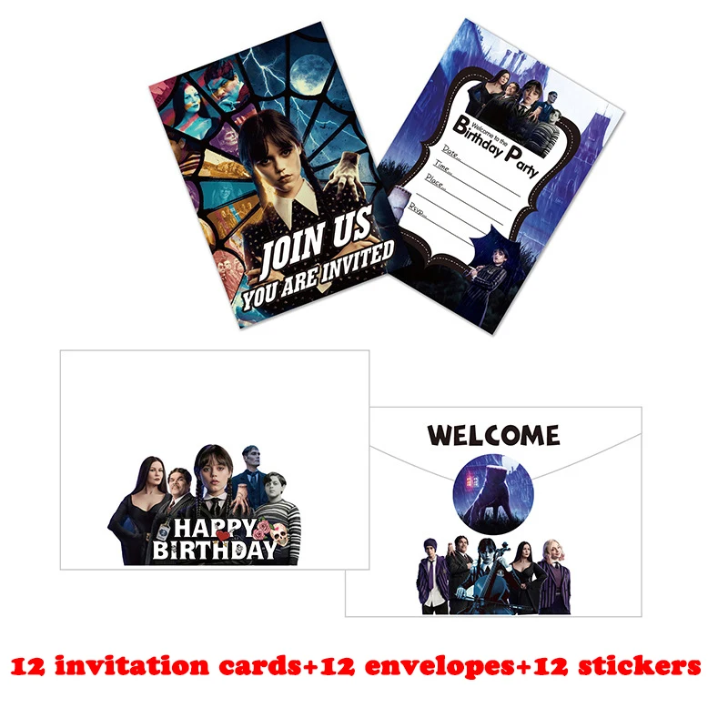 Wednesday Addams Theme Party Supplies 36PCS Invitation Card Invitation  Envelope Greeting Card Circular Self-adhesive Sticker - AliExpress