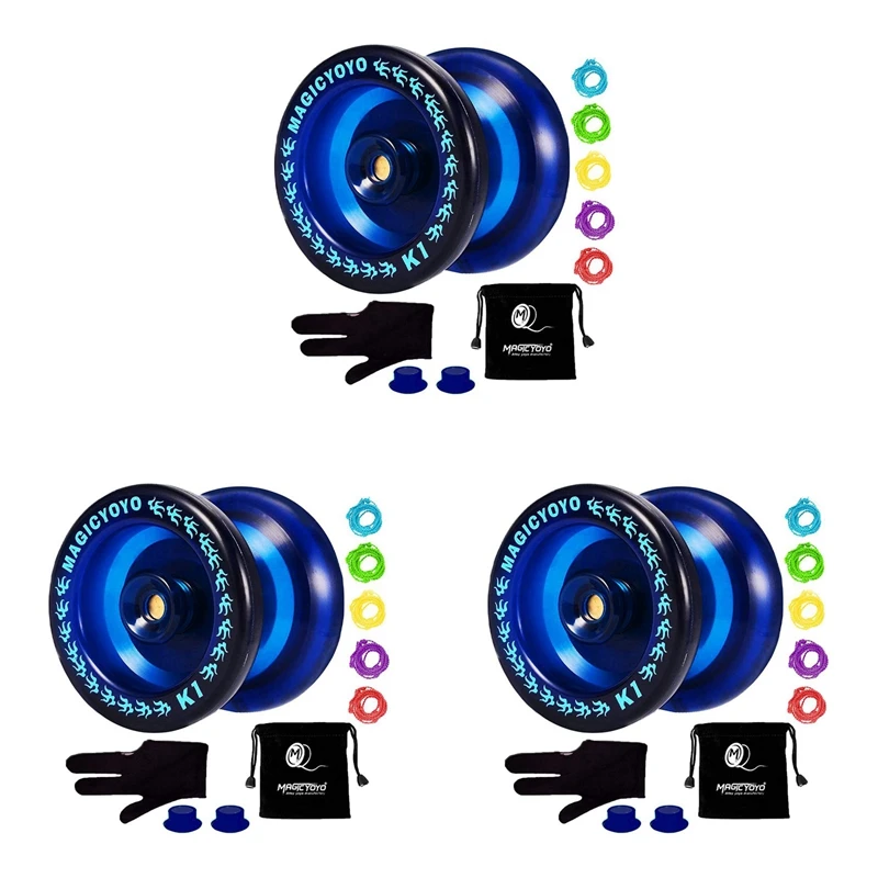 3X Magicyoyo Reattivo Yoyo K1-Plus Con Yoyo Sack + 15 Corde E Yo-Yo Glove Gif, Blu