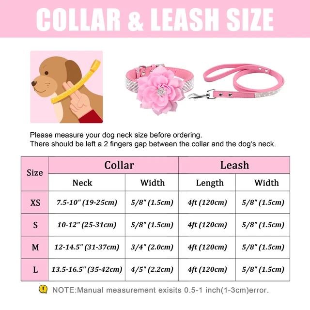 Glitter Rhinestone Dog Leather Collar Cute Floral Necklace Pet 120cm Walking Leash for Small Medium Large Dogs Chihuahua XS-L 6
