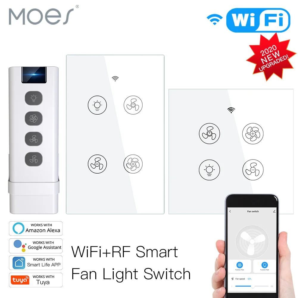 Smart Switch WiFi RF Smart Ceiling Fan Light 2/3 Way Control Smart Life/Tuya APP RF Remote Speed Control Alexa Google Home Compatible