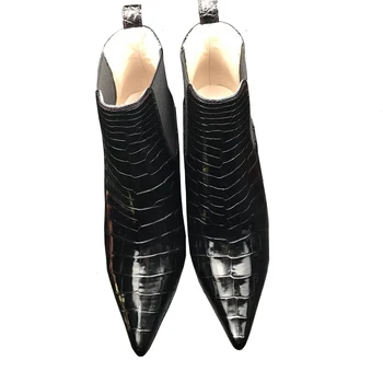 yingshang new women crocodile botos female shoes High Heels black short boots pointed end