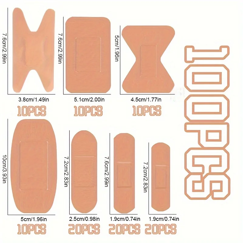 100pcs Multi-Shape Breathable Cotton Blend Bandages - Waterproof, skin-friendly adhesive wound care for minor cuts and abrasions 2