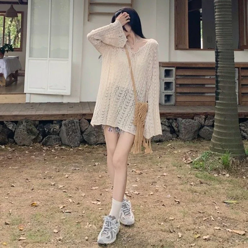 بلوفرات برقبة على شكل حرف V مجوفة للنساء ، سترات ج...