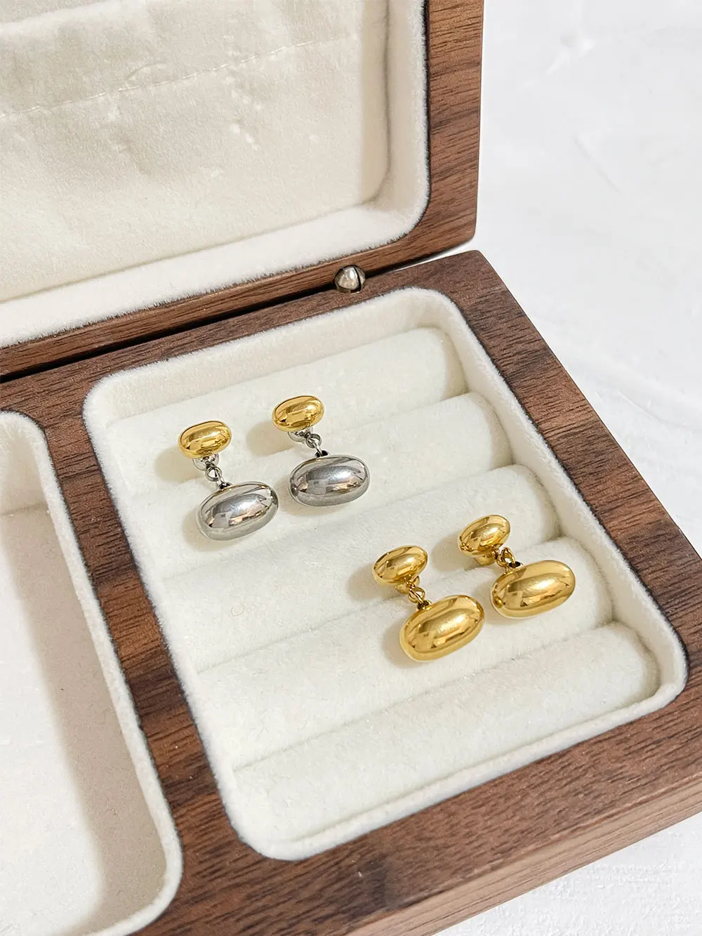 GHIDBK Minimal Two Tone Silver Gold Plated Ear Jacket Earrings Female Double Dot Earring Stainless Steel Tarnish Free Jewelry