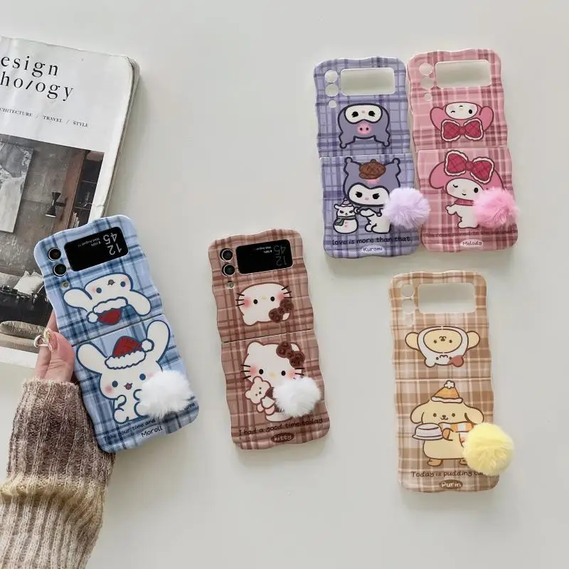 

Складной чехол для Samsung Galaxy ZFlip5 ZFlip4 ZFlip3 с изображением героев мультфильмов Sanrio Cinnamoroll Kuromi My Melody Hello Kitty