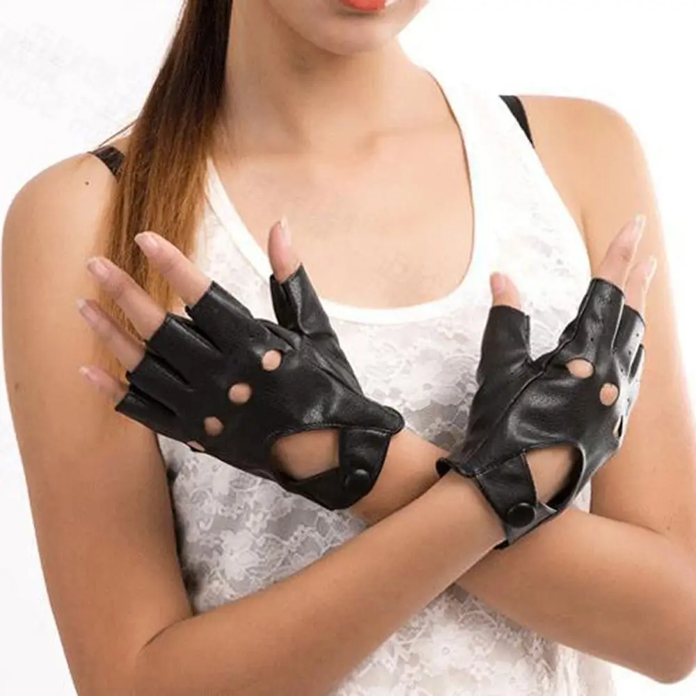 

Cute Black Hot Women Half Finger Gloves PU Leather Driving