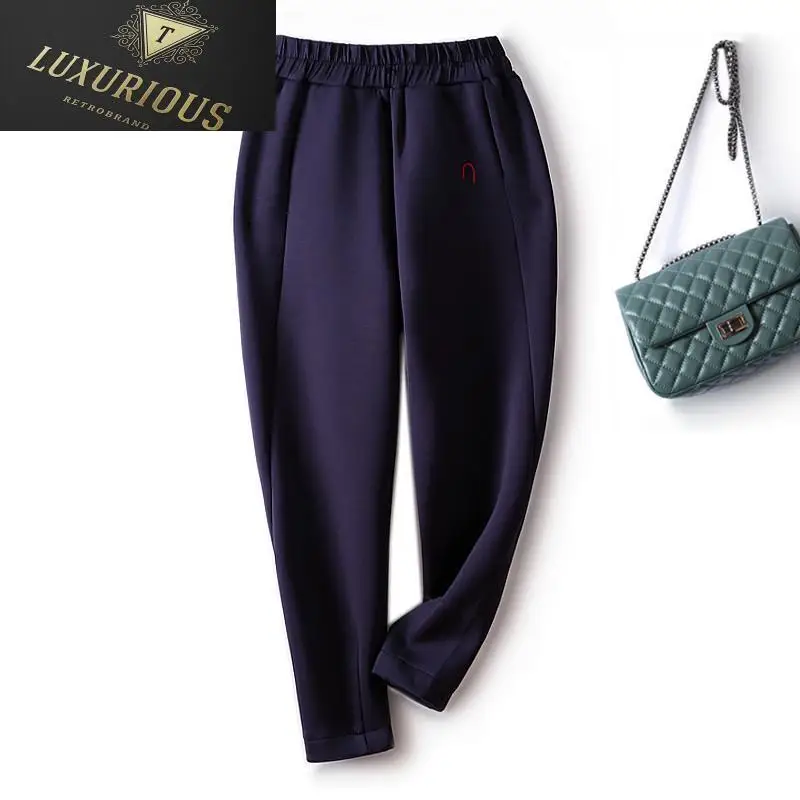 

Sweater Pants Women Casual Thick Material Air Cotton Elastic Waist Harem Sports Narrowing Stitching Tie Feet For Woman 4XL