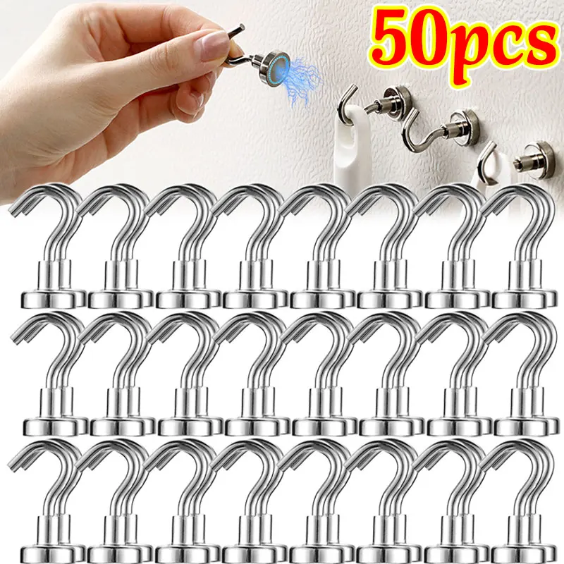 50/1PCS โลหะ Magnetic Strong Hooks อเนกประสงค์ติดผนัง Hook Home KITCHEN Hooks คีย์ตะขอเก็บห้องน้ําแขวน 1