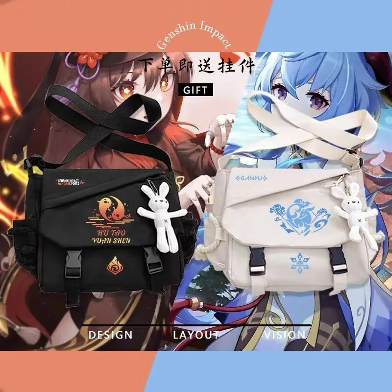 

Anime Game Genshin Impact Figure Xiao Shoulder Bag Kazuha Tartaglia Shen He Beelzebul Cosplay Nylon Cloth Cartoon Messenger Bag