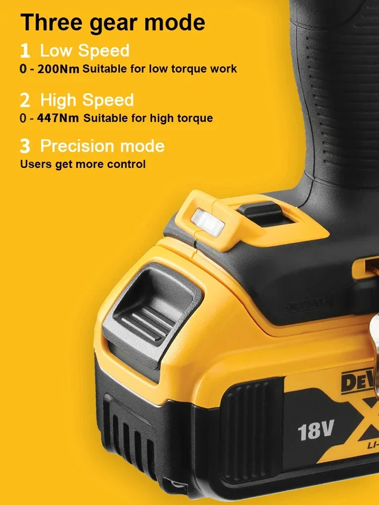 Dewalt 충전식 무선 임팩트 렌치, 높은 토크, 역방향, 2000rpm, 3100ipm, 범용 20V 및 18V 배터리, 447Nm, 813Nm, DCF894