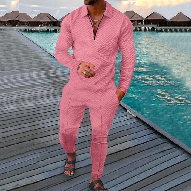 Nuovo set di pantaloni lunghi e a maniche lunghe stampati primaverili e autunnali, semplici articoli dimagranti quotidiani in tinta unita, abbigliamento da uomo unisex 5