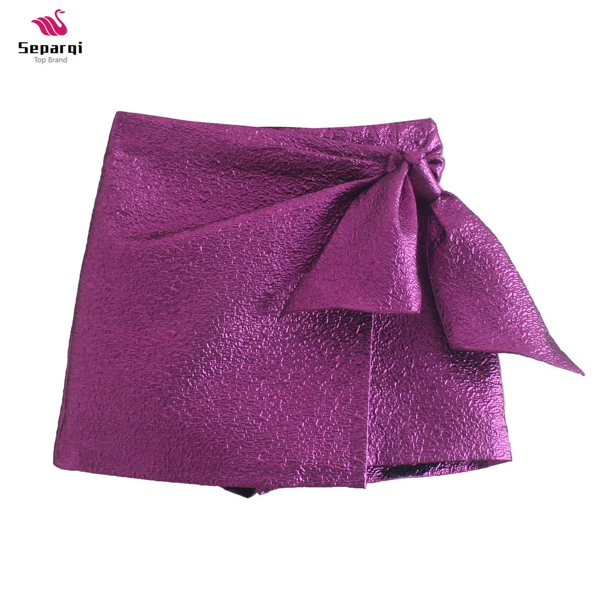 

SEPARQI Women High Street Bow Decoration Texture Purple Shorts Skirts Lady Zipper Fly Hot Shorts Chic Pantalone Cortos