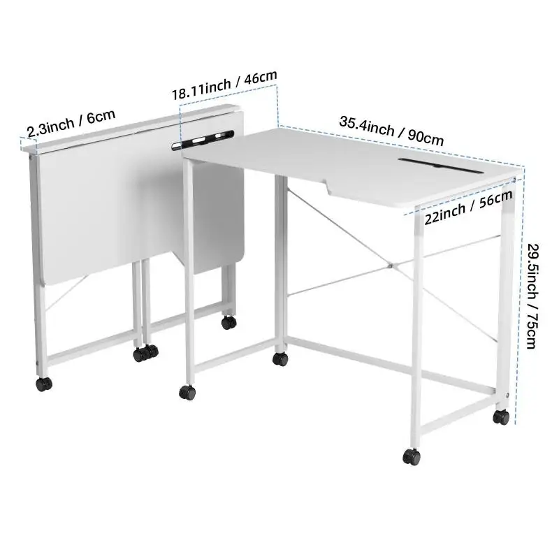 Posuvný malý psací stůl skládací počítač psací stůl s karta drážka a 4 pulleys praktický šetření mezera 90x56x75cm domácí úřad nábytek