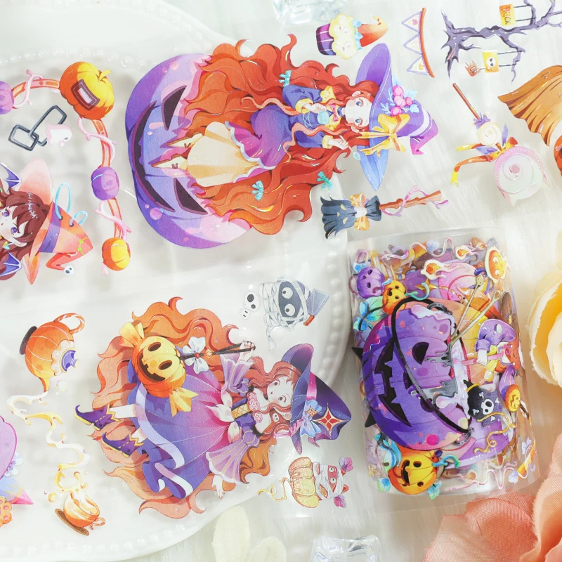 60mm*200cm 빈티지 할로윈 마녀 캐릭터 풍경 PET 테이프 창의적인 DIY 저널 재료 콜라주 문구류