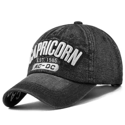 Unisex Embroidered Denim Snapback Hat - Stylish Summer Sports Cap (CAPRICORN dark grey)