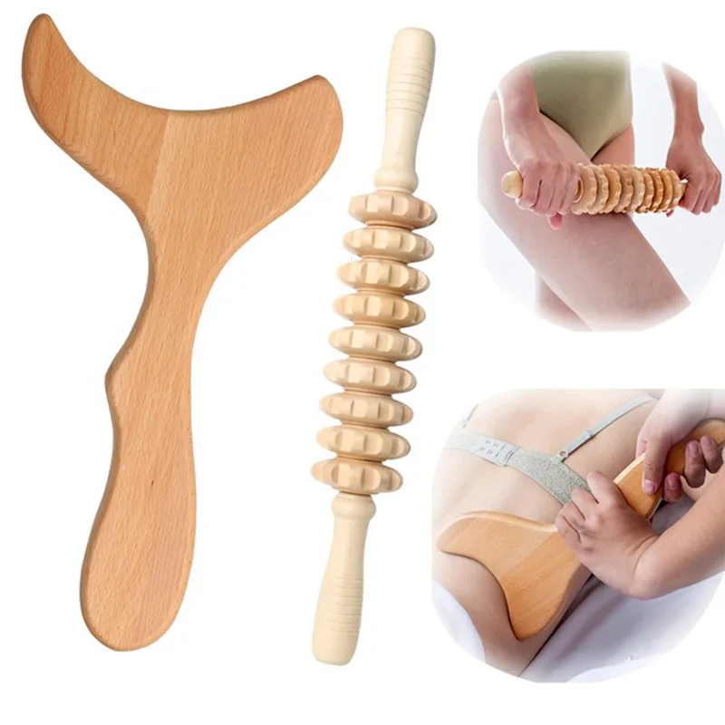 2pcs Wood Massage Roller, Lymphatic Drainage Therapy Massager