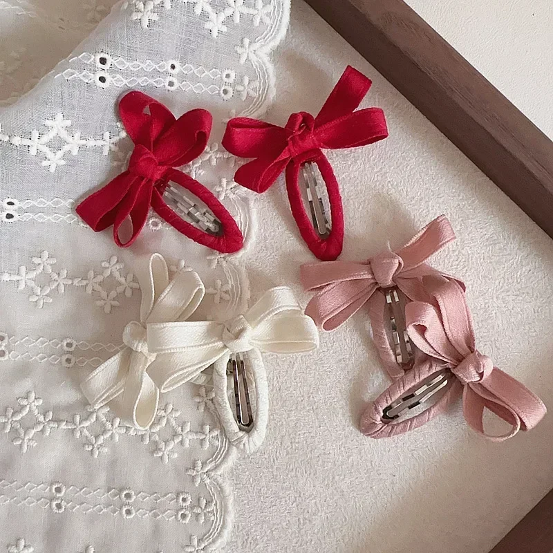 2pcs Baby Bows Hair Clips Leaf Color Series Cotton Belt Bow Children BB Clips Bangs Hairclips Side Hair Pink White Accessories