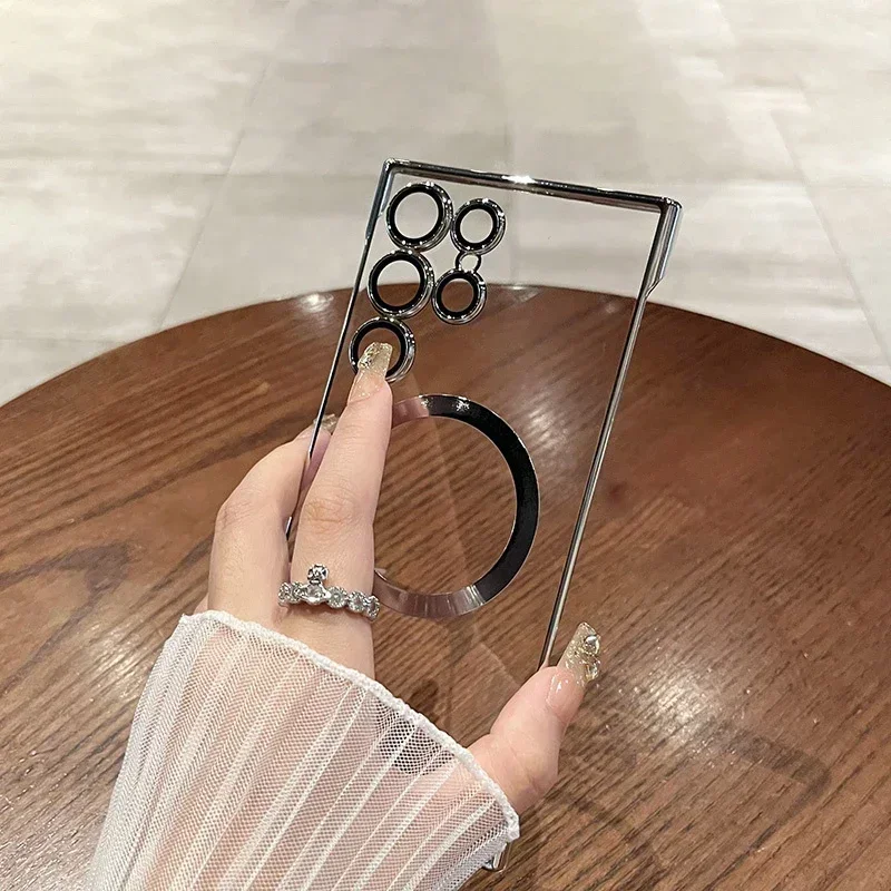 Luxury Plating Magnetic Clear Phone Case with Wireless Charging Compatibility