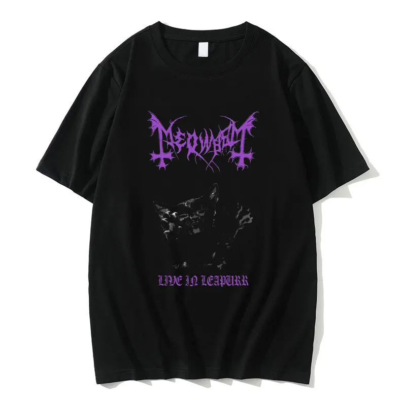 

Vintage Mayhem Band Live In Leapurr Graphic Tshirt Rock Cat Print T Shirt Men Women Oversized Gothic T-shirts Men's Loose Tees
