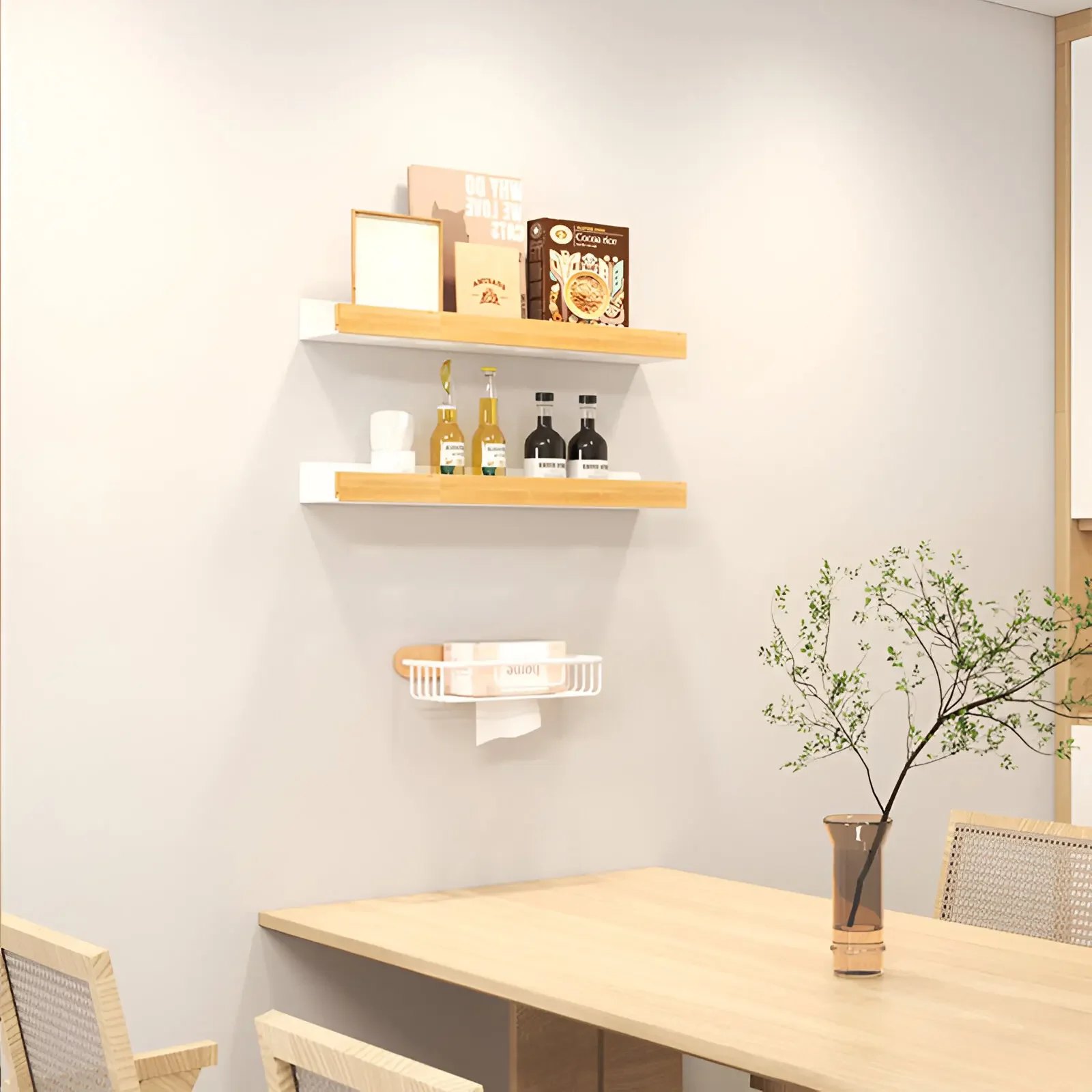 Beech wood bathroom storage rack wall mounted light luxury living room non perforated bathroom storage rack  bathroom shelf 5
