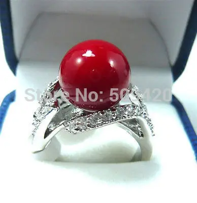 Wonderful Red Coral Bead Woman'S Ring Size