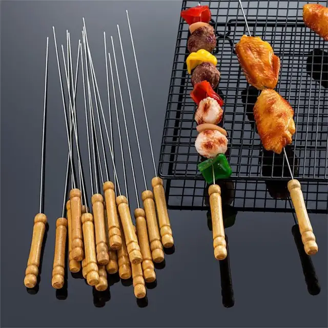 10Db Rozsdamentes Acél Grillező Nyárs -Bot Újrafelhasználható Bbq Nyársa