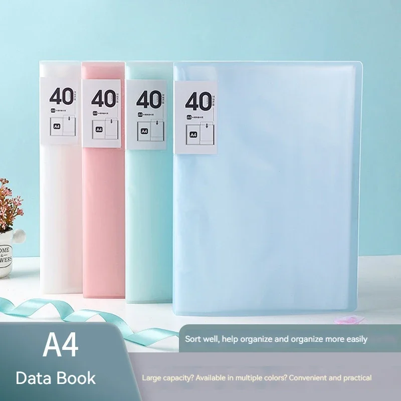 File folder transparent folder file bag stationary organizer pouch translucent color file waterproof office supplies document bag thickened file bag A4 40Pages size folders document organizer