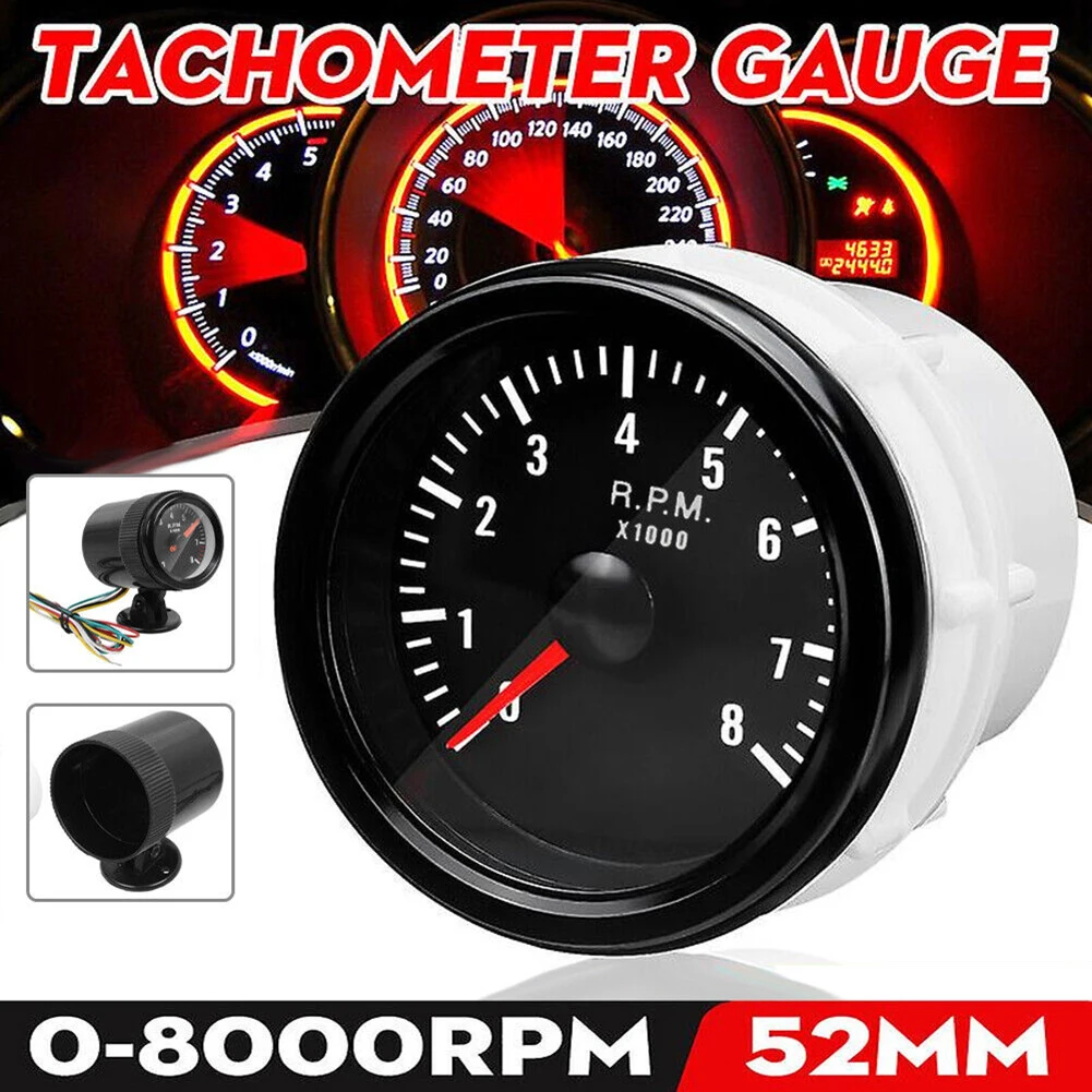 2" 52mm Car Tachometer Gauge Meter 0-8000 RPM 12V For 1-8 Cylinders Gasoline Car tachometer gauge engine tachometer tachometer meter car dashboard instrument