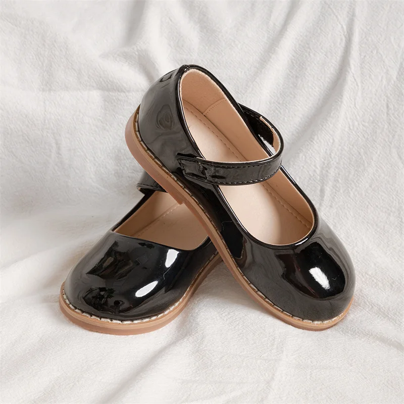 KIDSUN Black Fashion Children's Shoes Girl Formal Buckle Rubber Sole Leather Princess Dress Shoes Classic Size 21-32 2