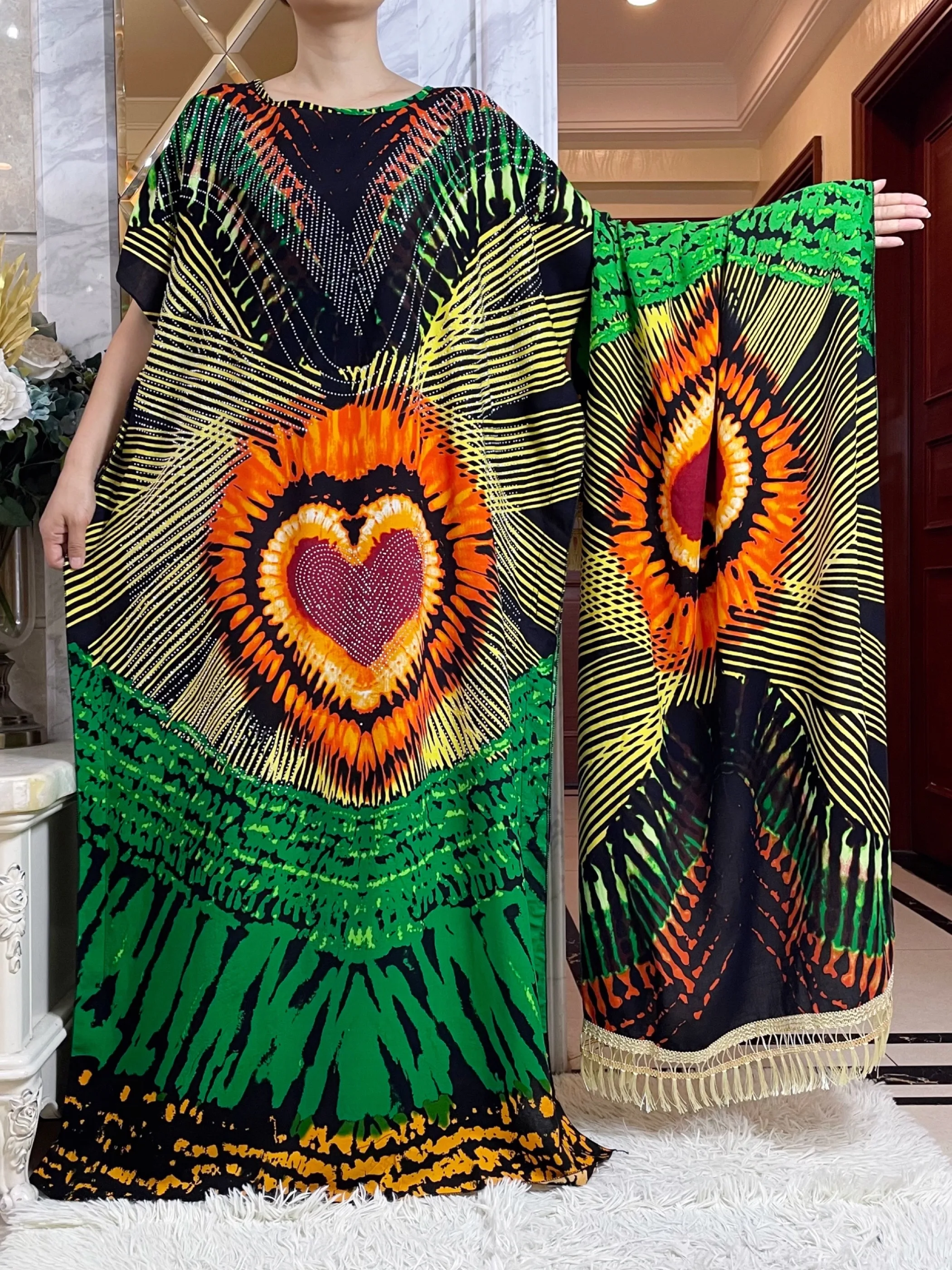 2024 New Muslim Women Clothing Short Sleeve Cotton Floral Dashiki Long Dress Abaya Dubai Diamond Islamic Clothing for Women - Image 6
