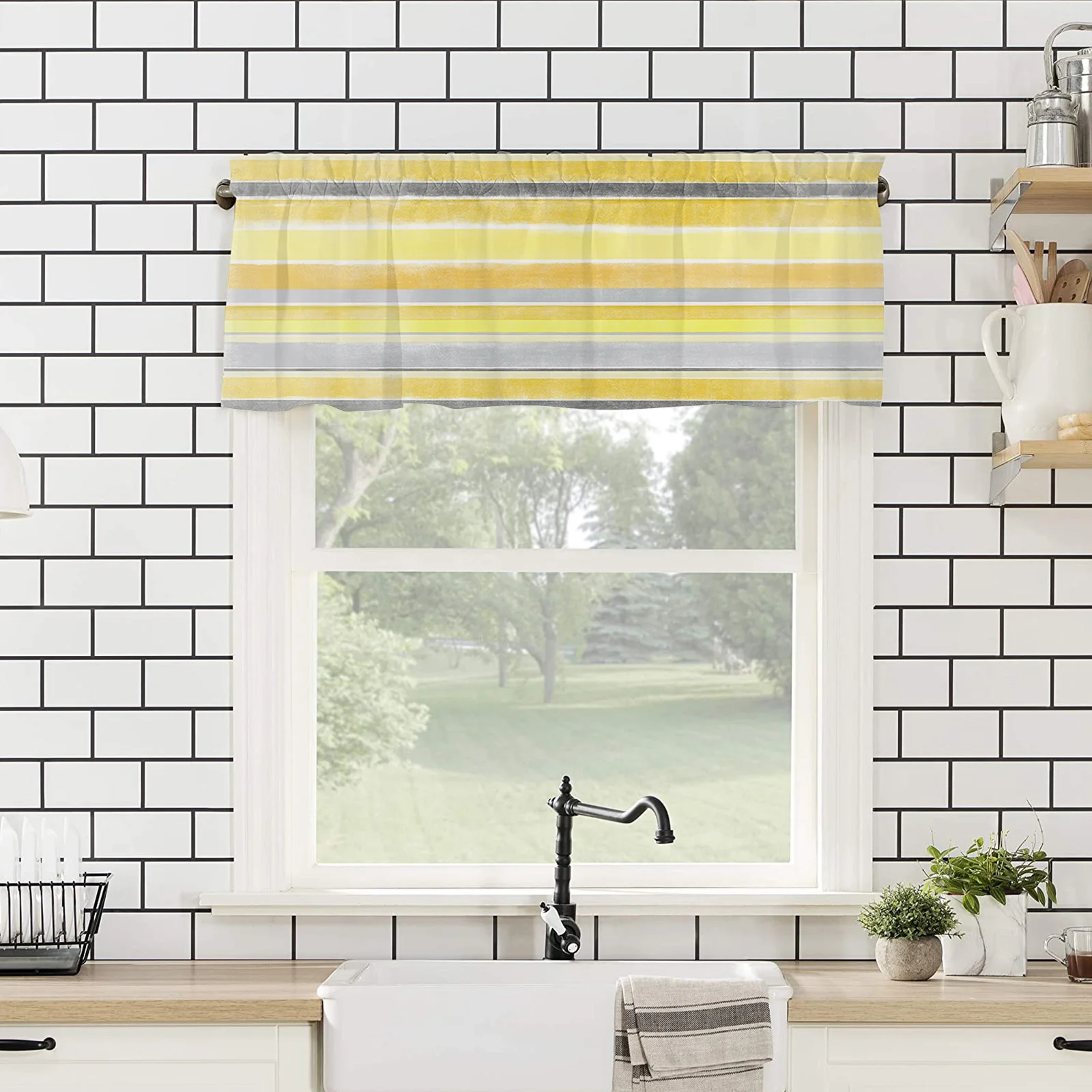 ZEDLIYU Valances for Windows Kitchen Living Room Small Window Valance Yellow Stripe for Kitchen Living Bedroom 1 Panel 4