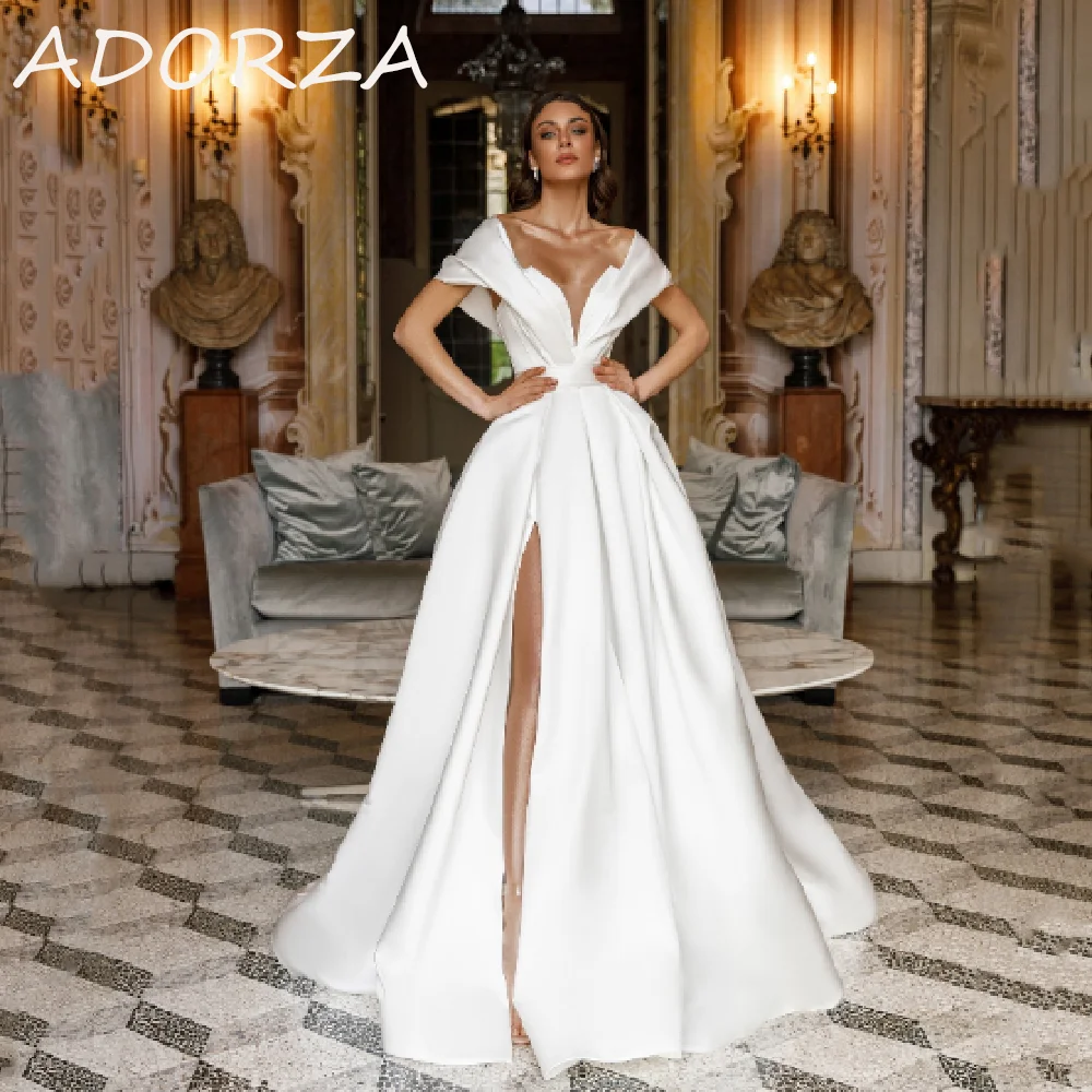 

Adorza A-line Wedding Dresses For Woman Simple Sparkling High Split Sweetheart Chapel Train Zipper Up váy cưới Vestidos De Novia