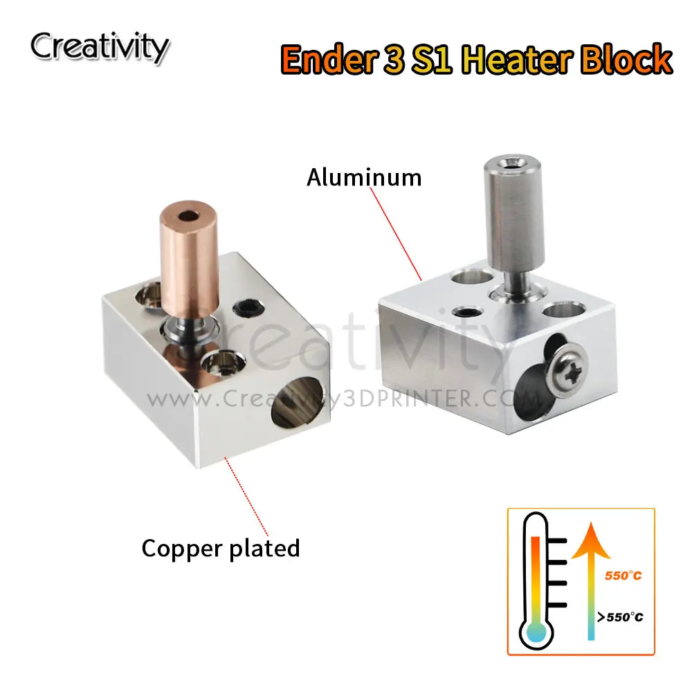 Ender 3 S1 Heater Block Sprite Extruder Heater Block Kit Bi-metal Heatbreak Copper Plated for Ender-3 S1 CR-10 Smart Pro