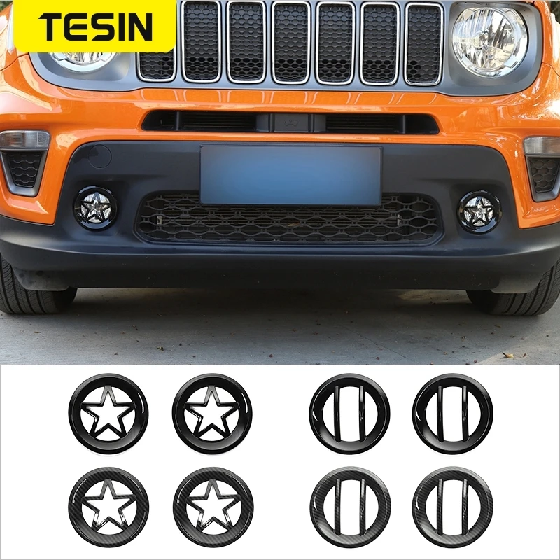 Car Sticker Fog Lamp Frame Cover Headlight Lamp Cover TESIN Lamp Hoods Jeep Renegade Car Front Fog Light Lamp Decoration Cover Stickers Jeep Renegade Accessories