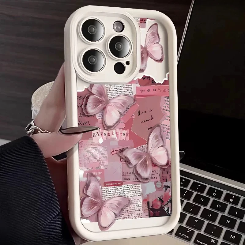 Pink Cute Butterfly Silicone Soft Phone Case For iPhone 17 16PRO 15 14 13 12 11PROMAX Shockproof Candy Cover