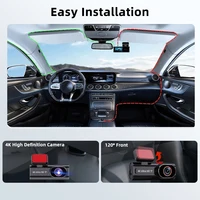 Caméra de tableau de bord Ultra HD, enregistrement en boucle 4K, surveillance du stationnement 24H en option, Vision nocturne 1080P, caméra arrière, prend en charge le contrôle par application WiFi 4