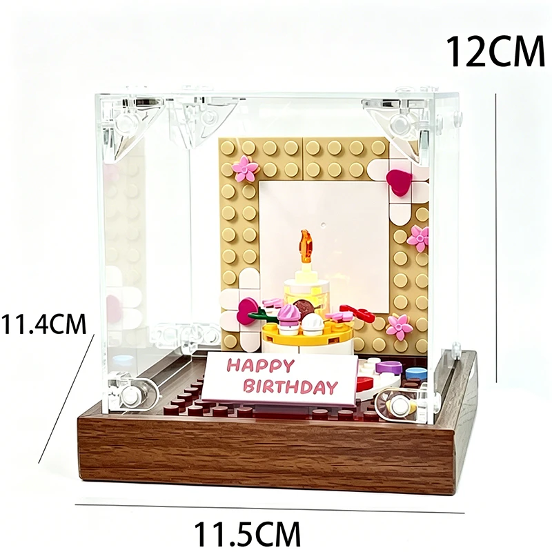 모크 크리에이티브 빌딩 블록 생일 케이크 촛불 불기 사진 벽 박스 모델 세트 조립 브릭 장난감 남자친구 커플 선물