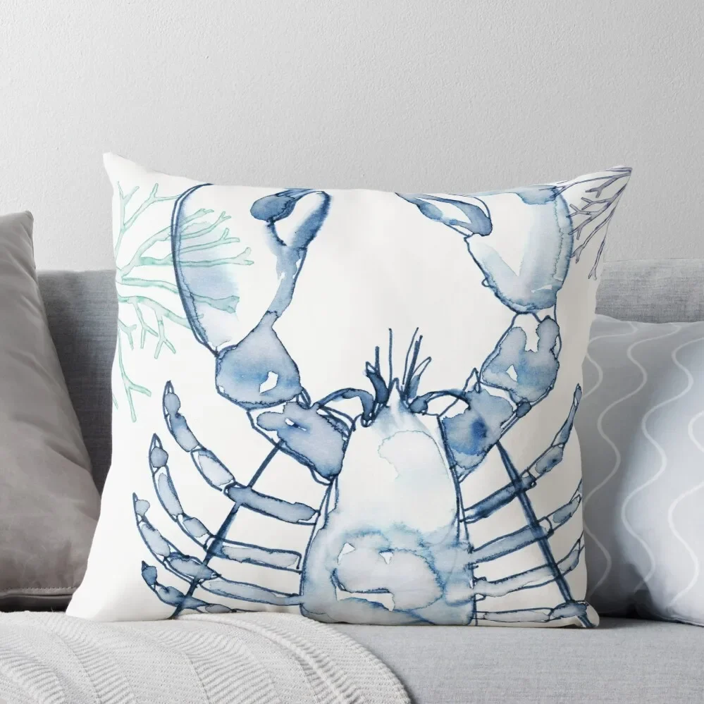 

Coastal Lobster, Watercolor in Blues Throw Pillow Christmas Cushion For Home Sofa Cover Pillowcase New year