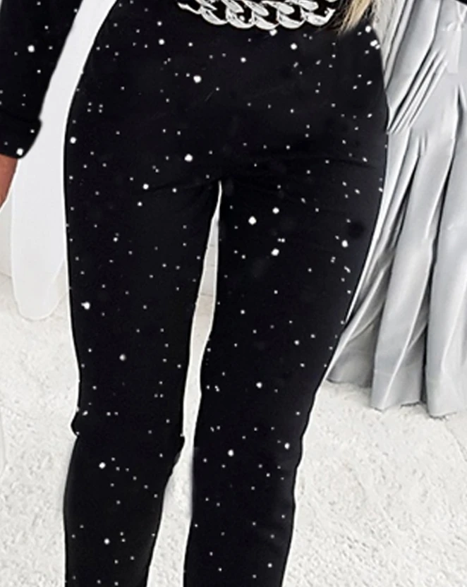 2023 Autumn Spring Woman Long Jumpsuits Elegant Chain Decor Glitter Eyelash Lace Jumpsuit New Fashion Casual One Pieces