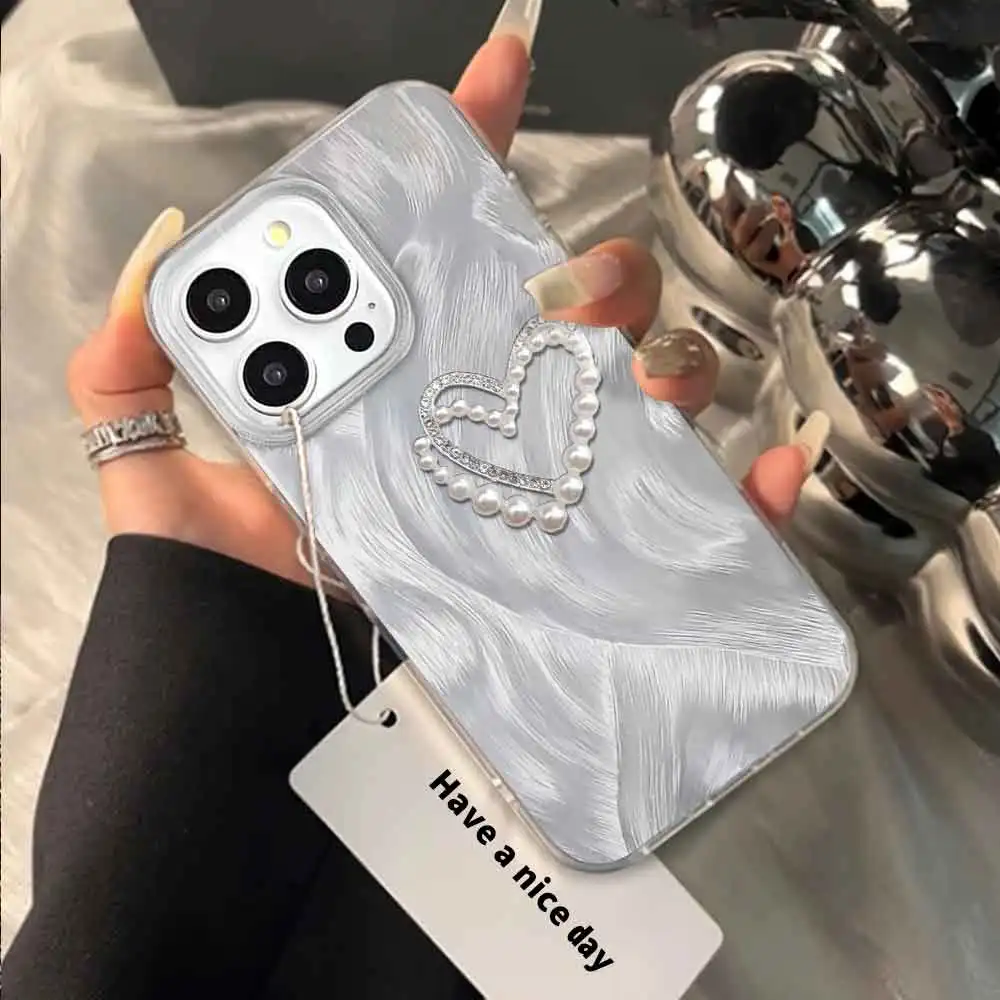 Funda de teléfono de lujo 3d corazón y perlas para tecno spark camon_voghion.com