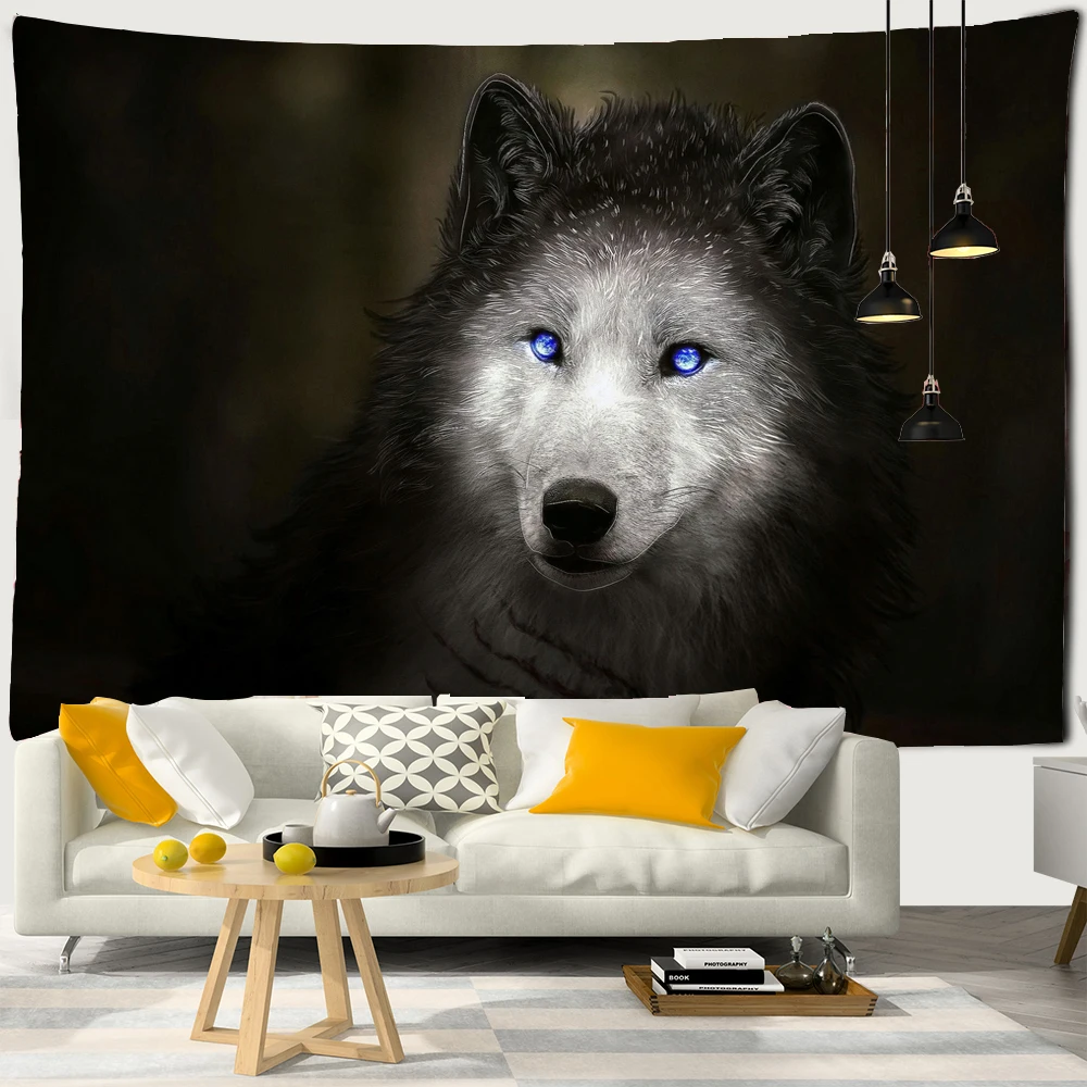 

Wolf 3d Printing Tapestry Animal Wall Hanging Polyester Fabric Home Decoration Lovely Wildlife Black Wall Decoration