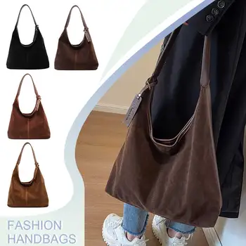 Women Suede Hobo Bag Magnetic Closure Shoulder Bag Large Capacity Retro Handbag Purse for Work Travel