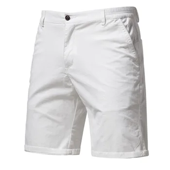 Y2K Summer New 100% Cotton White Gym Shorts Mens Casual Business Social Elastic Waist Cargo Shorts Bermuda Beach Shorts For Men 1