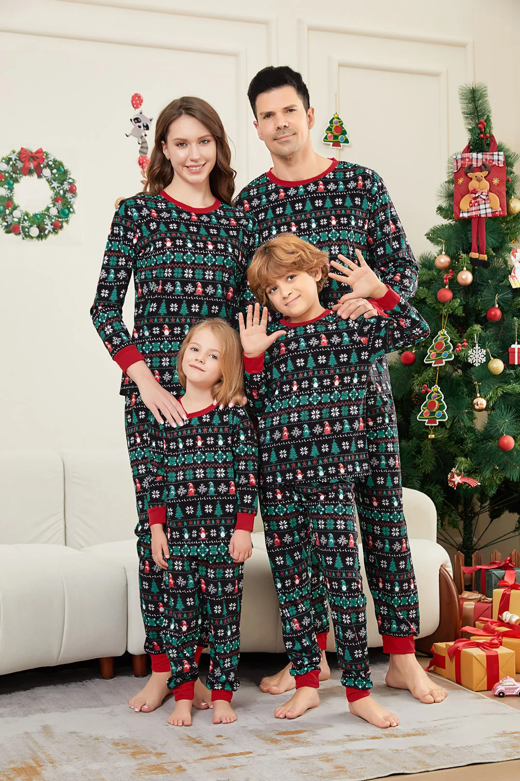 Ensemble Pyjama Noel Famille Femme Homme Enfant 2 Pièces Vetement Chaud
