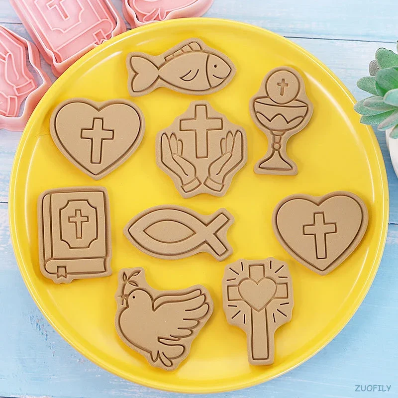 8Pcs/set Communion Biscuit 3D Cartoon Fondant Cutter Cookie Stamps