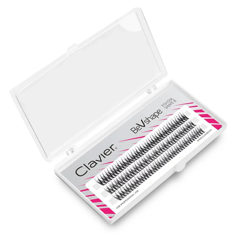 Clavier natural cluster cílios bevshape fishtail forma b curling lash 10d seda macia cílios ferramentas de maquiagem profissional
