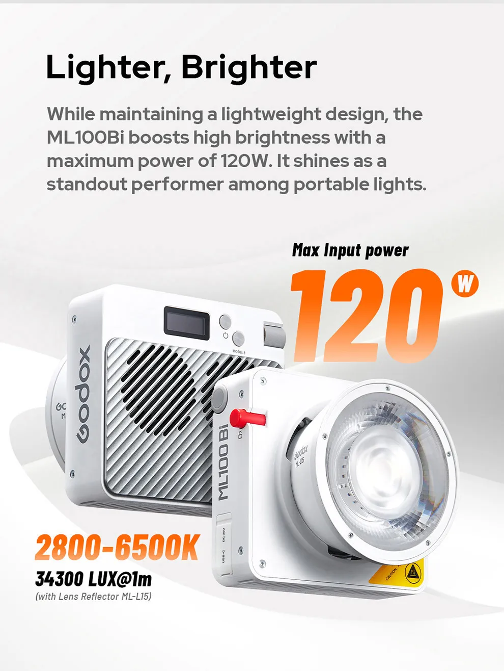 Description Picture 6 of itemGodox ML100Bi Accessories ML-L36 Lens Reflector ML-GB Bowens Mount Adapter PH01 Power Bank Holder ML-CS30 ML-SF3030 Softbox