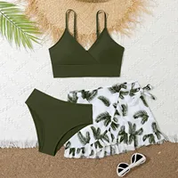 Big Girls Bathing Suits 3 Pcs Padded Bikini Swimsuit Swimming Outfit with Cover Up Skirt Beach Surfing Tankini Swimwear for Kids 4