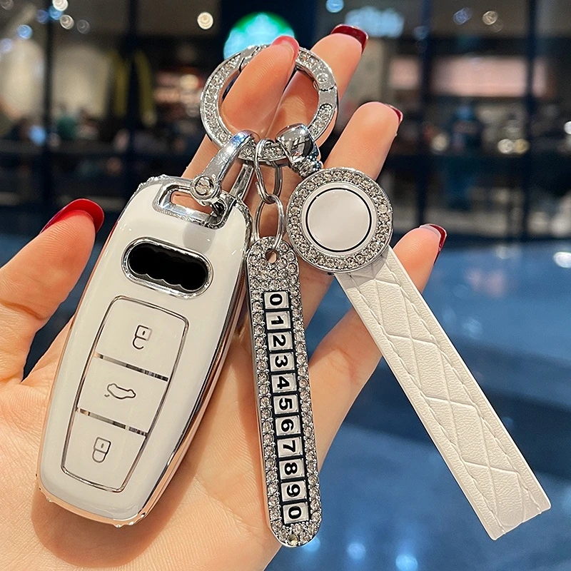 Leder Keychain Auto Schlüssel Fall Abdeckung Für Audi A1 A3 A4 A5 A6 Q2 Q3  Q5 Q7 TT TTS R8 s3 S6 RS3 RS6 Auto Schlüssel Kette Auto Zubehör