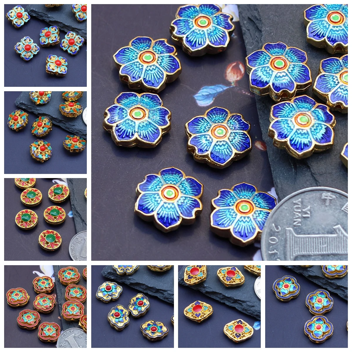 2pcs Enamel Flower Shape 15mm~18mm Brass Metal Loose Craft Beads For Jewelry Making DIY Findings